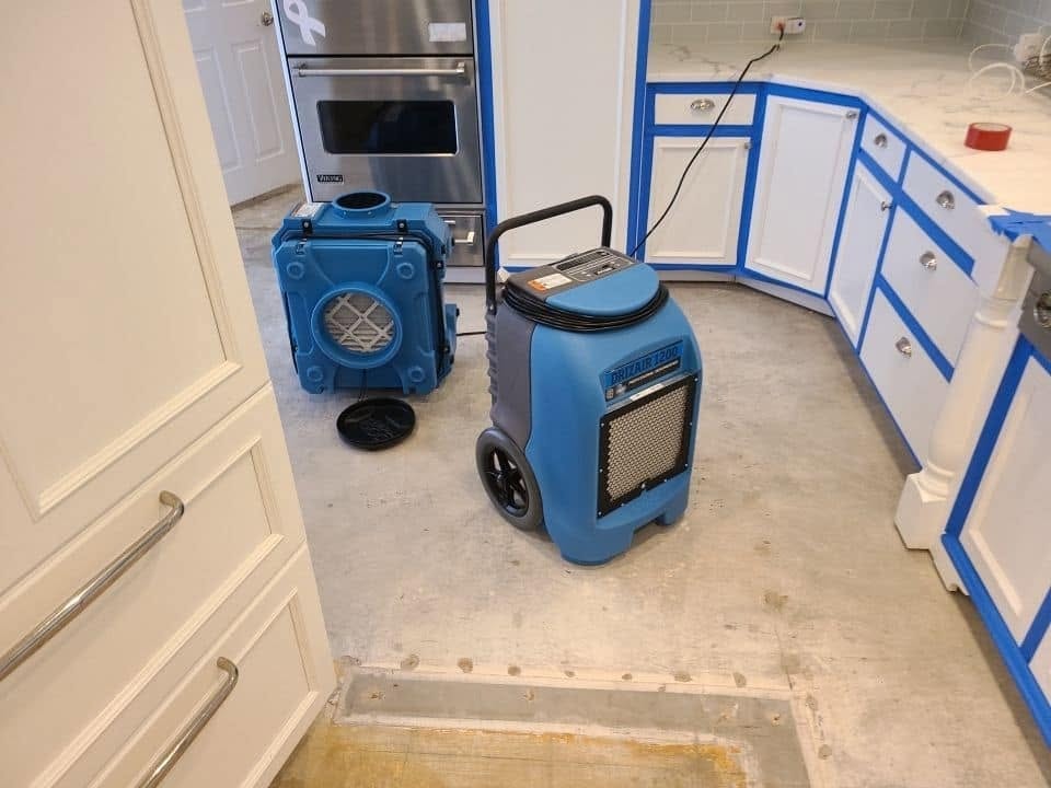 Sewage flood home restoration with drying equipment